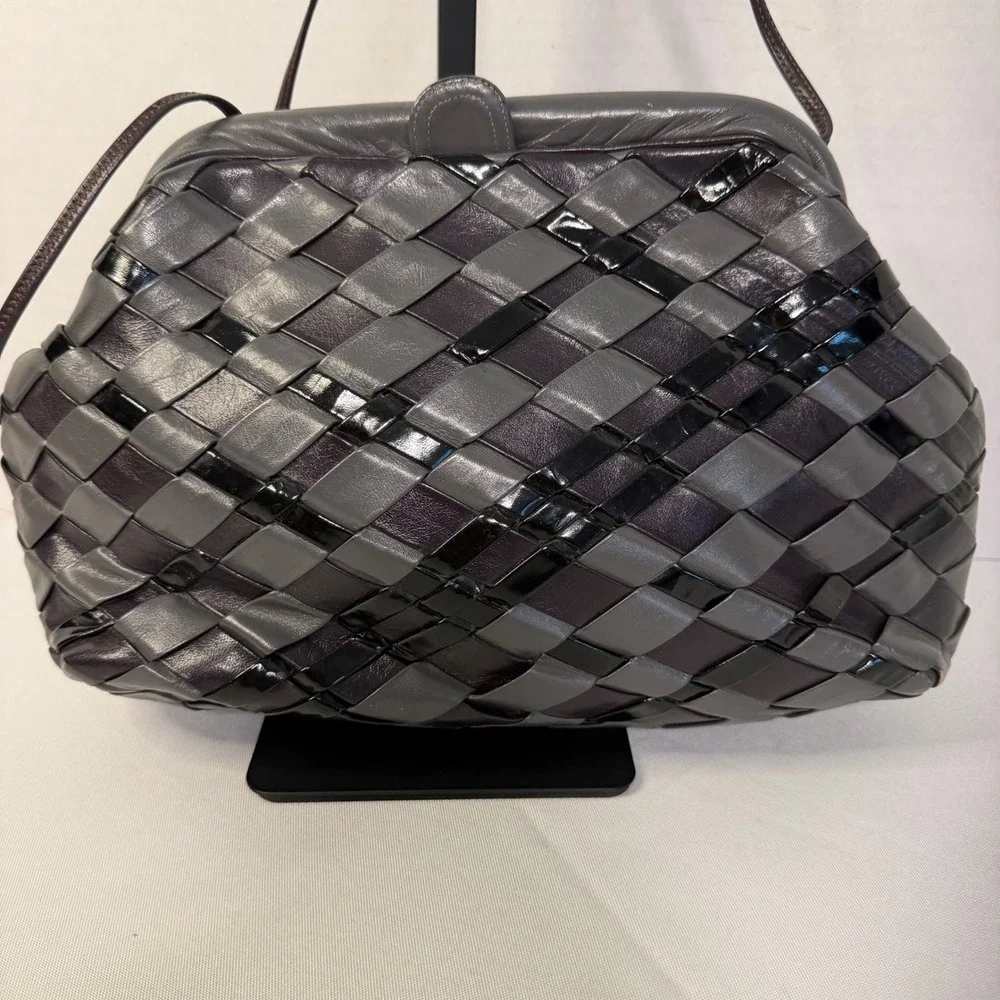 Sharif Vintage Woven Leather Crossbody Bag Grey Purple Black